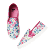 Yk Girls Teal Blue & Pink Floral Print Slip-On Sneakers