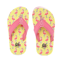 Girls Pink & Yellow Flamingo Print Thong Flip-Flops