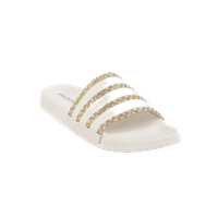 DressBerry Women White & Gold-Toned Striped Open Toe Flats