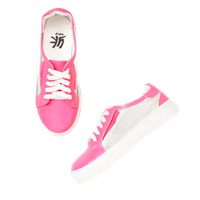 Yk Girls Pink & Transparent Colourblocked & Croc Textured Detail Sheer Sneakers