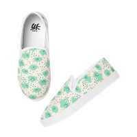 Yk Girls Off White & Green Conversational Print Washable Slip-On Sneakers