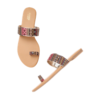 Anouk Women Coffee Brown & Pink Aztec Print Handcrafted One Toe Flats
