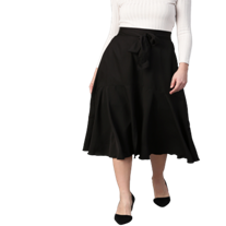 Women Black Solid Midi A-line Skirt