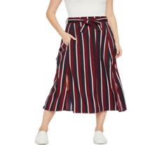 Women Maroon & Navy Blue Striped A-Line Maxi Skirt