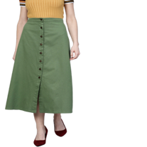Women Olive Green Solid Midi A-Line Skirt