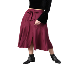 Women Burgundy Solid Midi A-Line Skirt