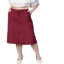 Women Burgundy Solid Knee Length A-Line Skirt