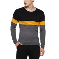 Urbano Fashion Men's Black, Yellow, Grey Round Neck Full Sleeve Cotton T-Shirt