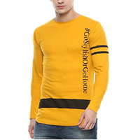 Urbano Fashion Men's Yellow Full Sleeve Printed Slim Fit Cotton T-Shirt