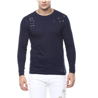 Urbano Fashion Men's Distressed Round Neck Full Sleeve T-Shirt