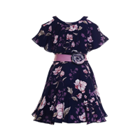 Girls Navy Blue Printed Fit and Flare Dress