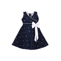Girls Navy Blue Printed Fit and Flare Dress 2