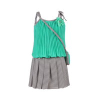 Girls Green & Black Two Piece Dress with Sling Bag