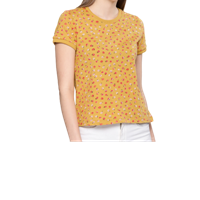 Chemistry Women Mustard Yellow Printed Round Neck T-shirt