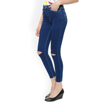 Women Navy Blue Slim Fit Mid-Rise Mildly Distressed Stretchable Jeans