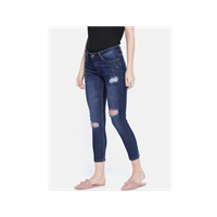 Women Blue Slim Fit Mid-Rise Mildly Distressed Stretchable Jeans
