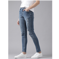 Women Blue Skinny Fit Mid-Rise Low Distress Stretchable Jeans
