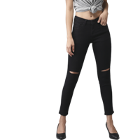Women Black Skinny Fit Mid-Rise Cropped Slash Knee Stretchable Jeans