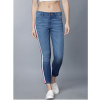 Women Blue Super Skinny Fit Strip Clean Look Stretchable Jeans