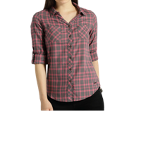 Women Charcoal & Pink Slim Fit Checked Casual Shirt