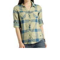 Women Olive Green & Blue Slim Fit Checked Casual Shirt