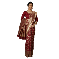 Mitera Maroon & Gold-Toned Silk Blend Woven Design Kanjeevaram Saree