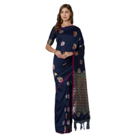 Mitera Navy Blue & Gold-Coloured Silk Blend Woven Design Banarasi Saree