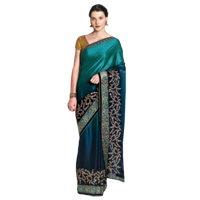 Mitera Teal & Navy Blue Poly Georgette Embroidered Saree