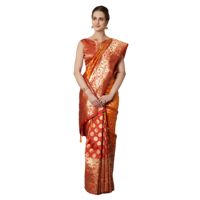 Mitera Orange Silk Blend Woven Design Kanjeevaram Saree