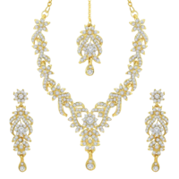 Sukkhi Gold Plated Australian Diamond Choker Necklace With Drop Earrings And Mangtikka Set