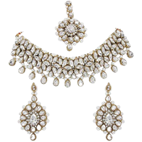 Apsara Art Jewellery Metal Gold Plated Studed Lct Stones, White-Lct Pearl Traditional Kundan Jewellery Set