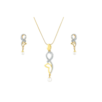 Igniva Women'S Stuted Gold Pleated Pendant & Earing Set