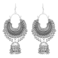 Roops Collexion Afgani Chand German Silver Oxidized Grey Jhumki Earrings For Women