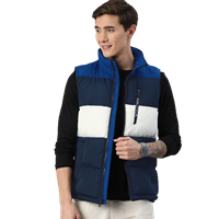 Men Navy Blue & White Colourblocked Water Resistant Puffer Jacket