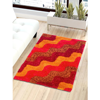 Red & Orange Striped Shaggy Anti-Skid Fur Carpet