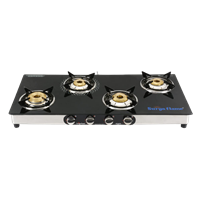 Suryaflame Gas Stove 4 Burners Glass Top 4B Supreme Black Glass Ss Na (Isi Marked, Ce Certified)