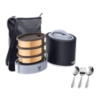 Vaya Tyffyn With Cutlery Set - Black 1000 Ml Copper-Finished Stainless Steel Lunch