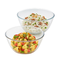 Borosil Glass Solid Mixing & Serving Bowls, Oven & Microwave Safe Bowls, Set Of 2 (500 Ml, 1.3 L), Borosilicate Glass, Clear