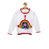 Chutput Unisex Kids White Hand Knitted Pullover Sweater