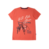 U.S. Polo Assn. Kids Boys Coral Orange Printed Round Neck T-Shirt