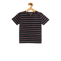 Ladore Unisex Kids Navy Blue Striped Round Neck Pure Cotton T-Shirt