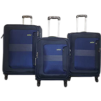 Safari Luggage Set Of 3 Pcs Trolley Bags 20/24/28 (Cabin Medium & Large) Plush 4 Wheels (Navy Blue)