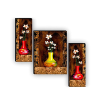 Saf Set Of 3 Preety Flower Pot Uv Textured Self Adeshive Home Decorative Gift Item Painting 18 Inch X 12 Inch Saf-Jm4951