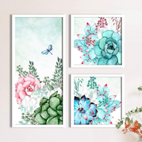 Rose Flowers Framed Painting/Posters For Room Decoration, Set Of 3 White Frame Art Prints/Posters For Living Room By Painting Mantra (1 Units 22 X 47, 2 Units 22 X 22 Cm)
