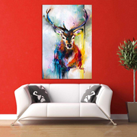 Inephos Cotton And Wood Swamp Deer Framed Painting, Multicolour, Abstract, 85 X 55 Cm