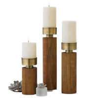 Kraftyhome Wooden Candle Holders | Pillar Candle Holder | Wooden Tealight Candle Holder - Set Of 3 Baltic