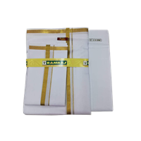 Men'S Cotton Dhoti , Kanduva And Unstitched Shirt Bit 3In1 Combo Pack (White, Free Size)