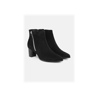 DressBerry Women Black Solid Mid-Top Heeled Boots with Suede Finish