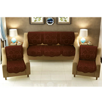 Weavers Villa Cotton Net Floral Brown Woven Sofa Cover (5 Seater - Set Of 10 Pieces)