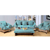 Multitex Eye-Catching Velvet Abstract Designer 5 Seater Sofa With Table Cover Set For Living Room, 18 Pieces (Standard, Ferozi Blue)